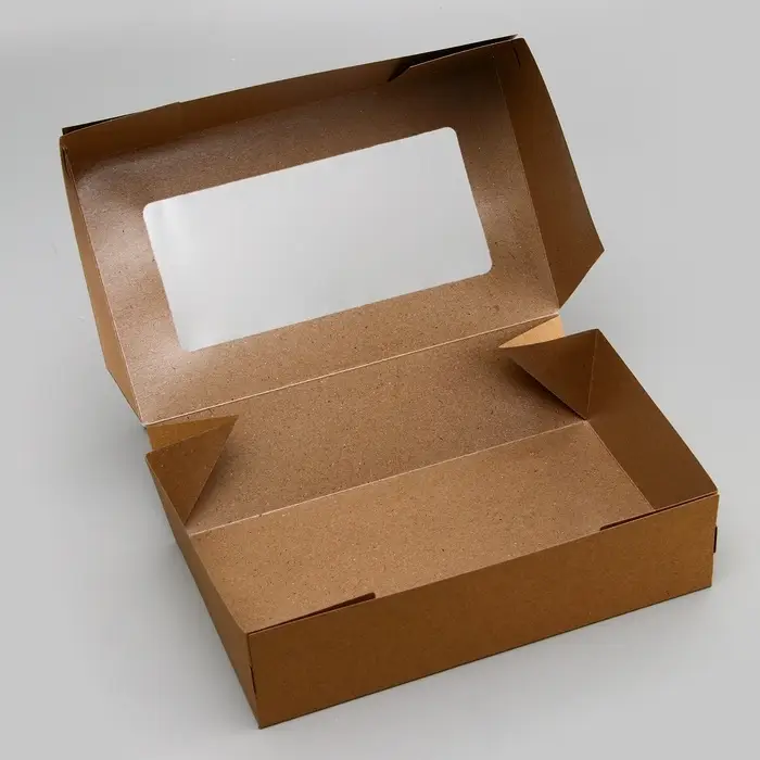 Упаковка для продуктов, крафт с окном, 23×14×6 см, 1.9 л