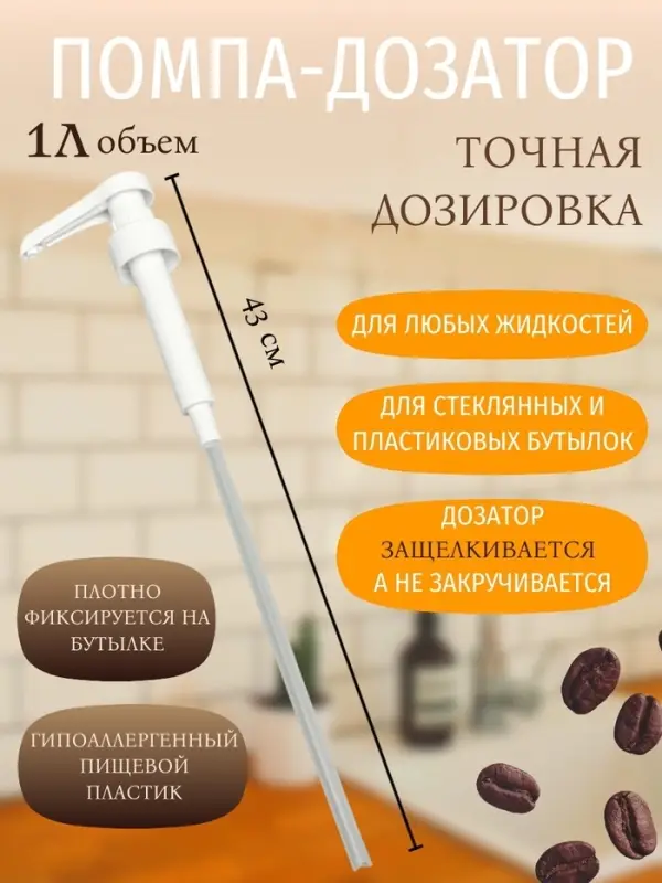 Набор помпа - дозатор для сиропа, белая, универсальная 3 шт., (31-32 мм), 10 мл