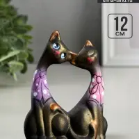 Фигурка керамика &laquo;Коты Влюбленные с бантиками&raquo;, чёрные, 5&times;9&times;12 см