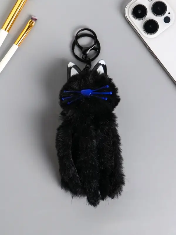 Пушистик на кольце "Чёрный кот" 18х5х5 см