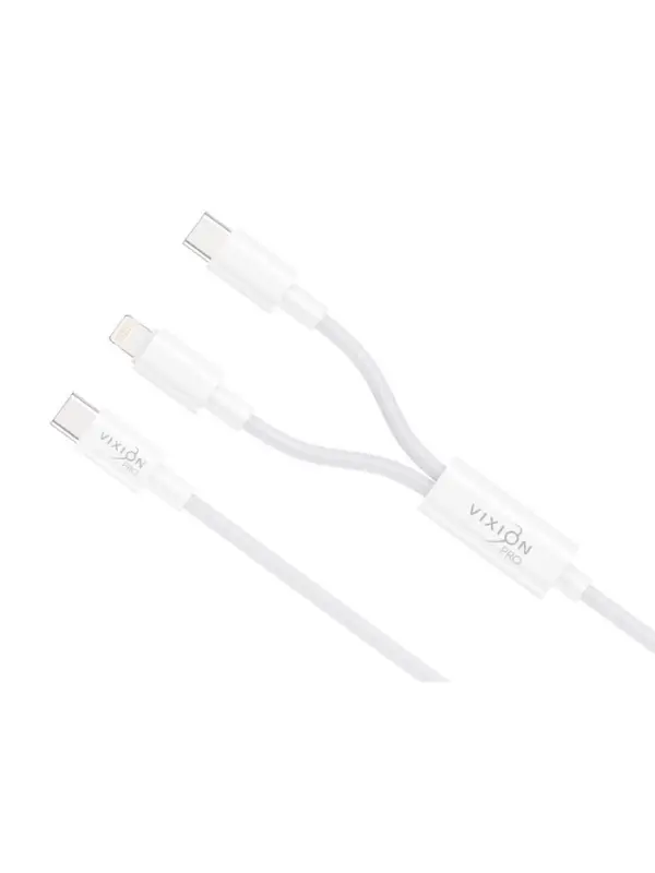 Кабель VIXION PRO VX-19,Type-C - Type-C+Lightning,10W, 1.2 м, белый