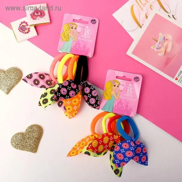 Резинка для волос Резинка для волос "Весёлые ушки" (набор 4 шт) ромашки, 4 см, микс