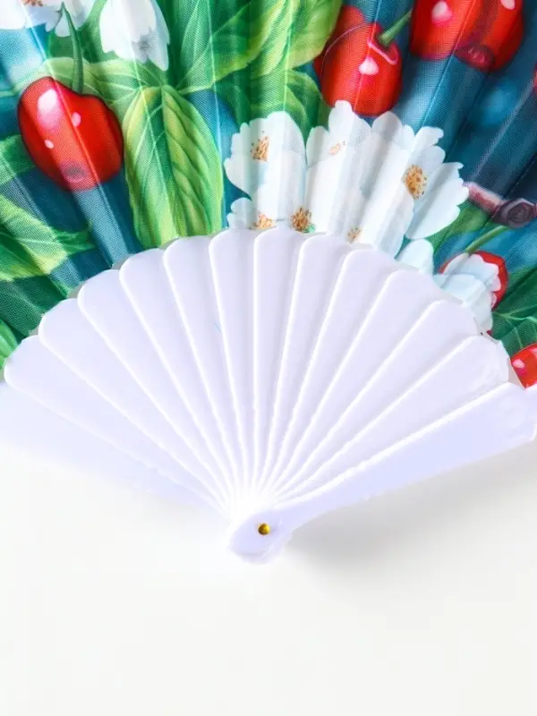 Веер пластик, текстиль  Веер пластик, текстиль "Вишня и цветки" МИКС 23 см