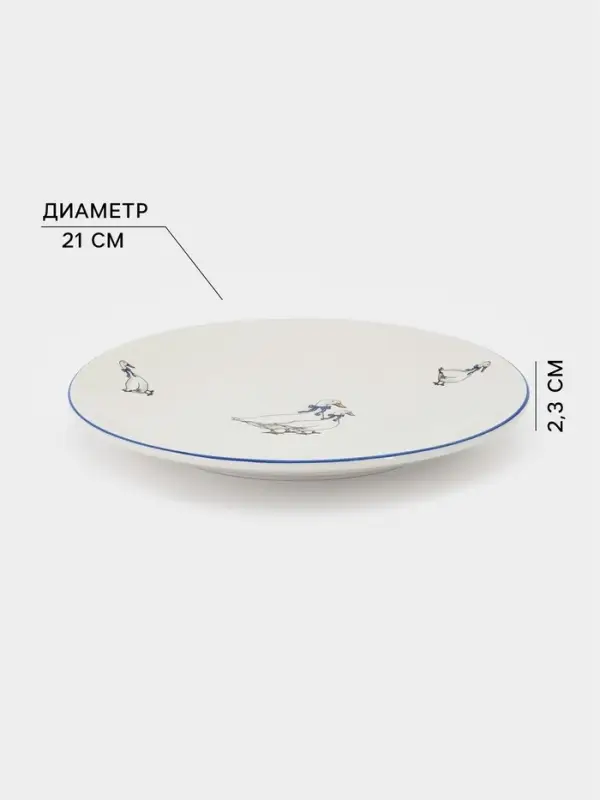Тарелка Тихорецкий фарфор &laquo;Гуси&raquo;, d=21 см, белая