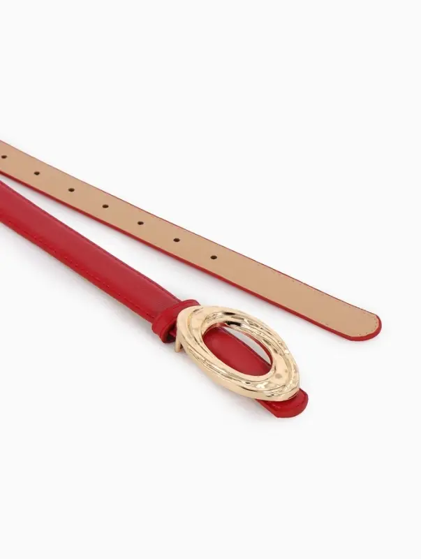 Ремень женский тонкий, 110&times;2.4 см, золотистая пряжка металл, красный