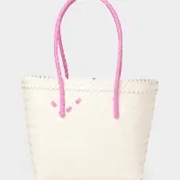 Сумка плетёная на застёжке &laquo;Девочка с букетом&raquo;, 40&times;10&times;55 см, пластик, бело-розовая