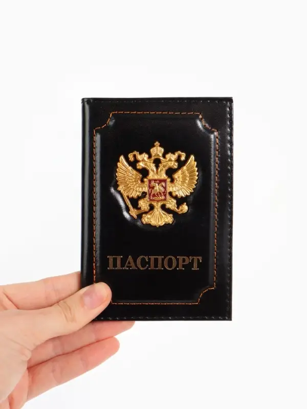 Обложка для паспорта, с гербом, чёрная