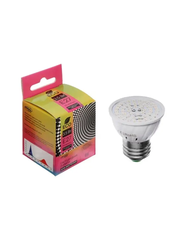 Фитолампа для растений Luazon Lighting, светодиодная, E27, 3.5 Вт, IP44, 220 В, 270&deg;, биколорная