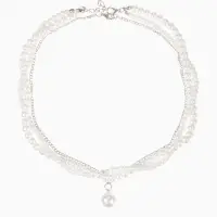 Бусы 2 яруса &laquo;Рошель&raquo;, подвеска капля на цепочке, шар №12, L=42 см, белые в серебре