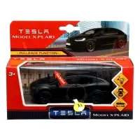 Машина металлическая Tesla Model X Plaid, 12 см, свет и звук, открываются двери, инерция, черная матовая