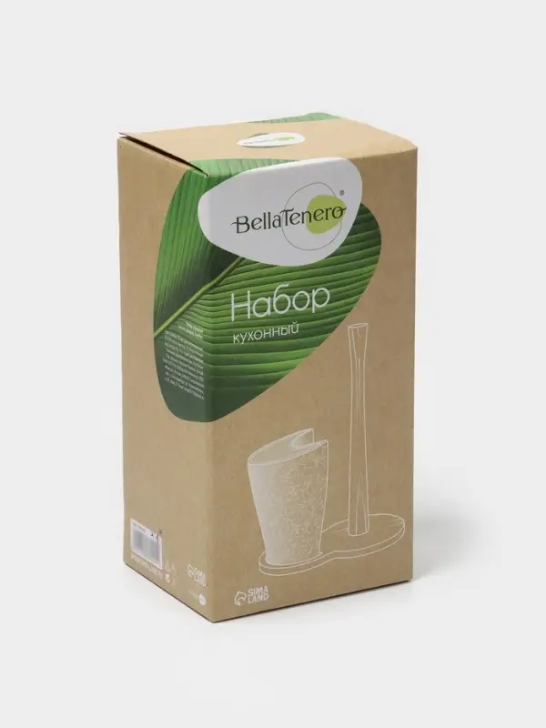 Подставка для бумажных полотенец и кухонных принадлежностей BellaTenero, 19.5&times;12.5&times;25.5 см, фарфор, бамбук, белая