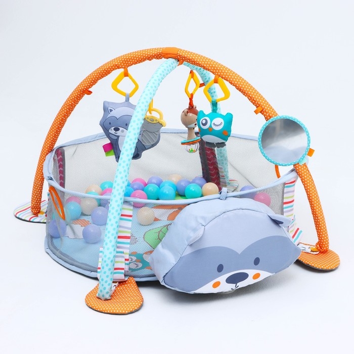 Развивающий коврик 3 в 1 «Енот», 68х68 см, 30 цветных шариков, 5 игрушек, Крошка Я Развивающий коврик 3 в 1 «Енот», 68х68 см, 30 цветных шариков, 5 игрушек, Крошка Я