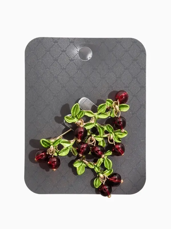 Брошь "Куст Вишни", цвет бордово-зелёный в золоте