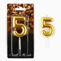 Свеча для торта, цифра «5», золото, 9,5 х 4 см