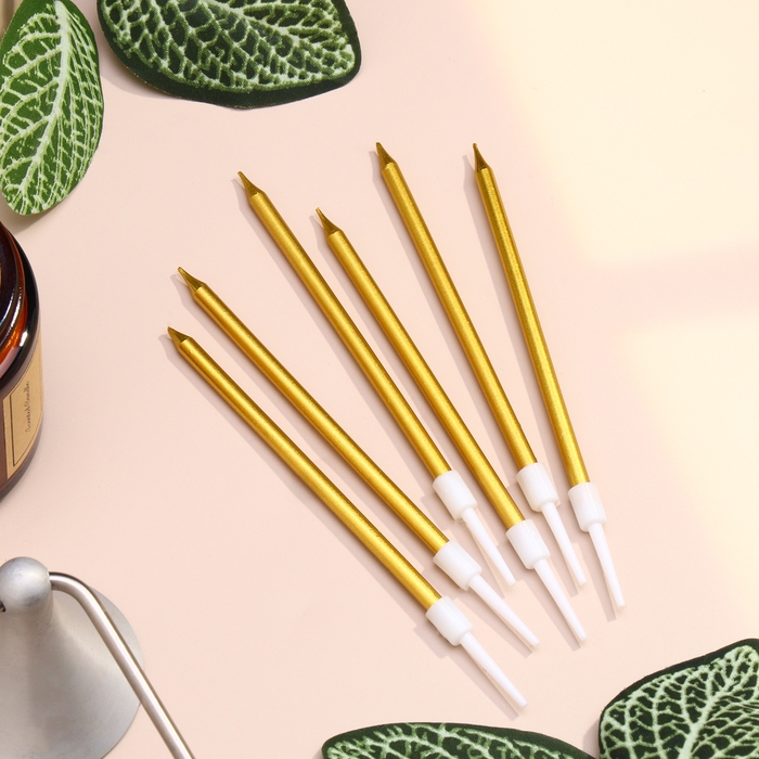 Свечи в торт коктейльные Свечи в торт коктейльные "Шайн", 6 шт, 10 см, золотой металлик