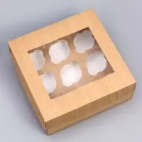 Коробка для капкейков с окном на 9 шт., крафт, 25&times;25&times;10 см