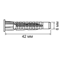 Дюбель ТУНДРА, универсальный, без бортика, полипропиленовый, 6x42 мм, 1000 шт