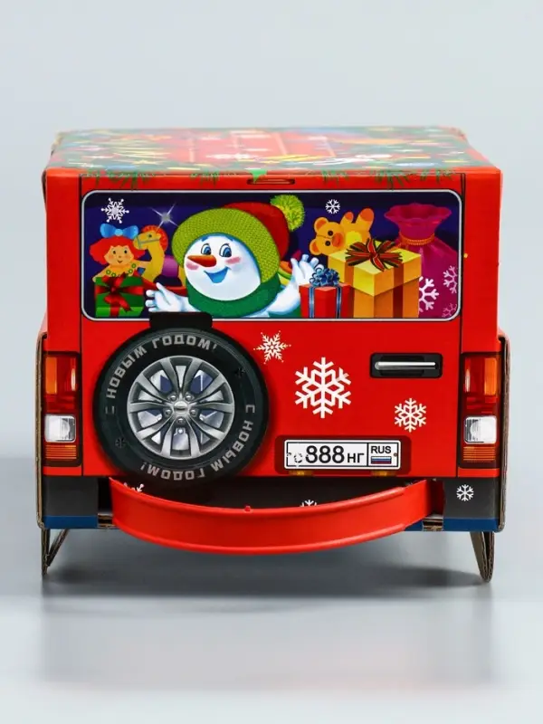 Подарочная коробка Подарочная коробка "Снеговик на джипе", 11,3 х 28,7 х 14 см