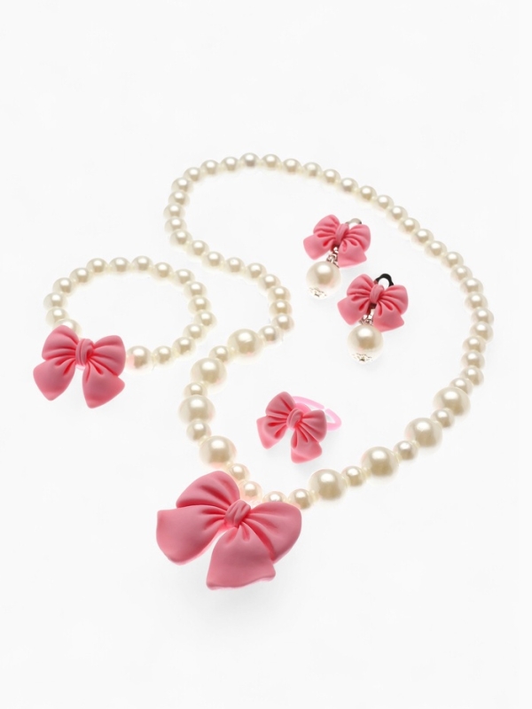 Набор детский Выбражулька «Бант», 4 предмета: кулон, браслет, кольцо, клипсы, бело-розовый Набор детский Выбражулька «Бант», 4 предмета: кулон, браслет, кольцо, клипсы, бело-розовый