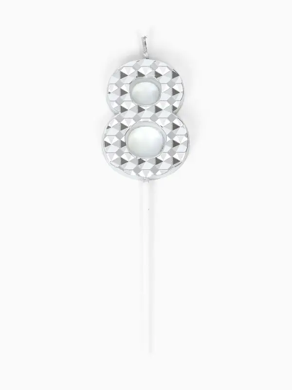 Свеча для торта &laquo;Элемент&raquo;, цифра "8" серебро