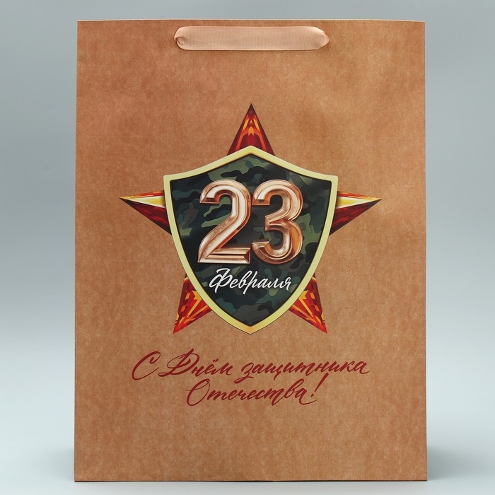 Пакет подарочный крафтовый вертикальный, упаковка, «С 23 февраля», L 40 х 31 х 11.5 см Пакет подарочный крафтовый вертикальный, упаковка, «С 23 февраля», L 40 х 31 х 11.5 см