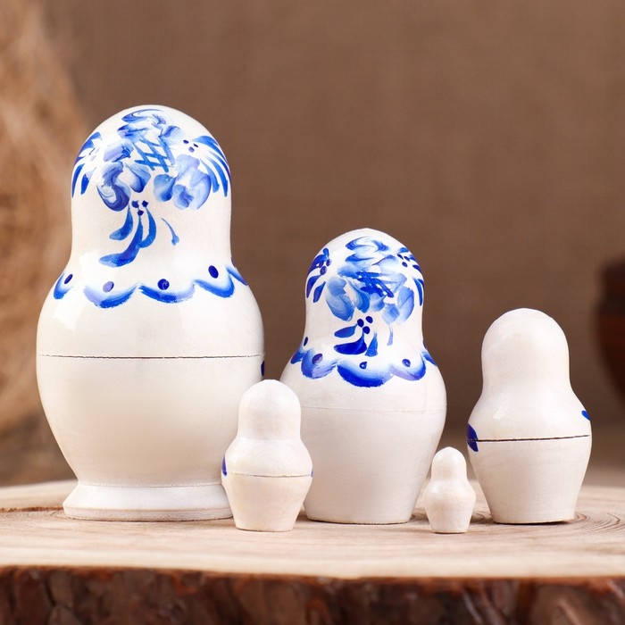 Матрёшка «Гжель», белое платье, 5 кукольная, 10 см Матрёшка «Гжель», белое платье, 5 кукольная, 10 см