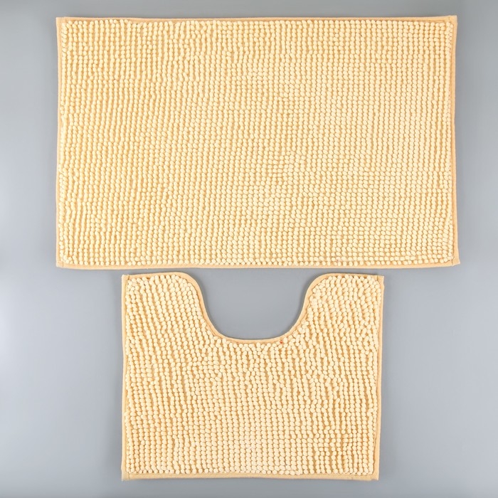 Набор ковриков для ванной и туалета Доляна «Букли», 2 шт, 40×50, 50×80 см цвет бежевый