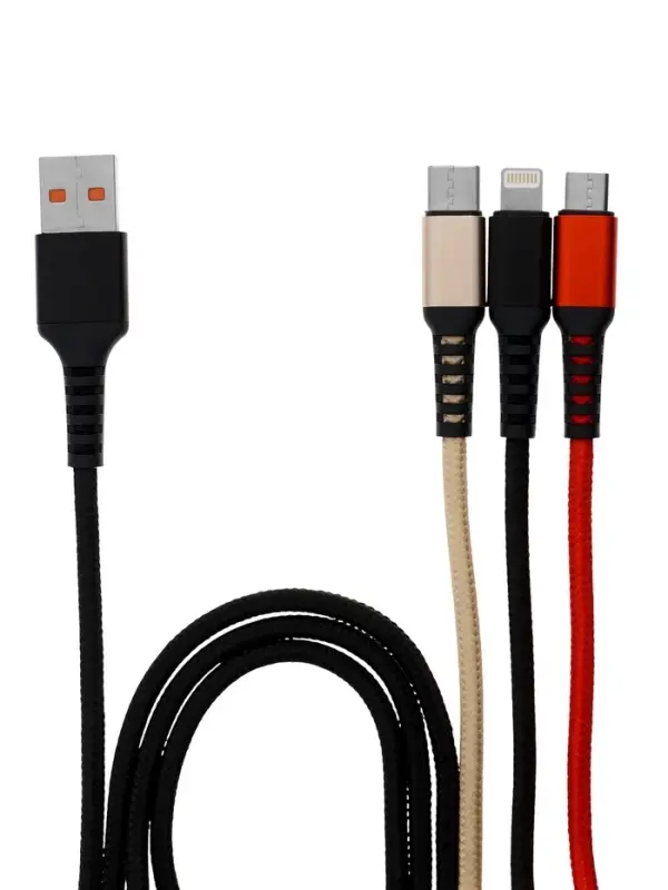 Кабель D02E, 3 в 1, Type-C-microUSB-Lightning, 1.2 м, зарядка+передача данных, чёрный