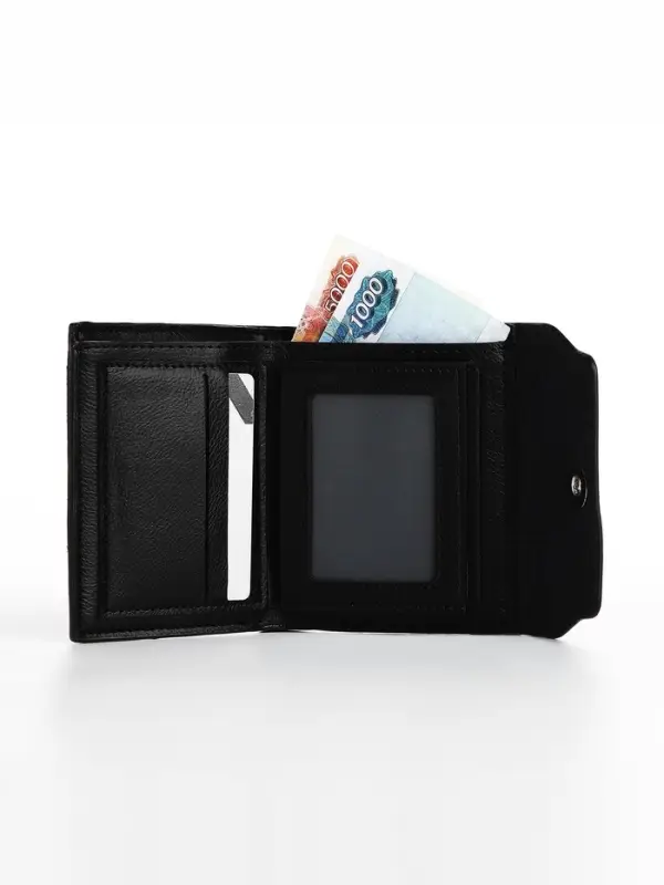 Портмоне мужское на магните, три сложения, отдел для купюр, для карт, для монет, чёрное