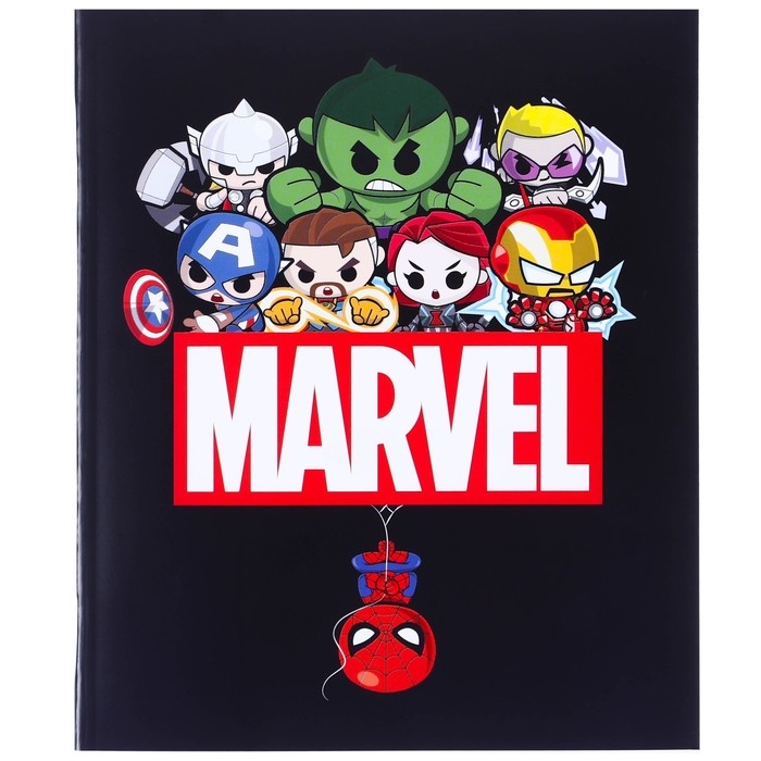 Тетрадь 48 листов в клетку, картонная обложка, чибики, Мстители