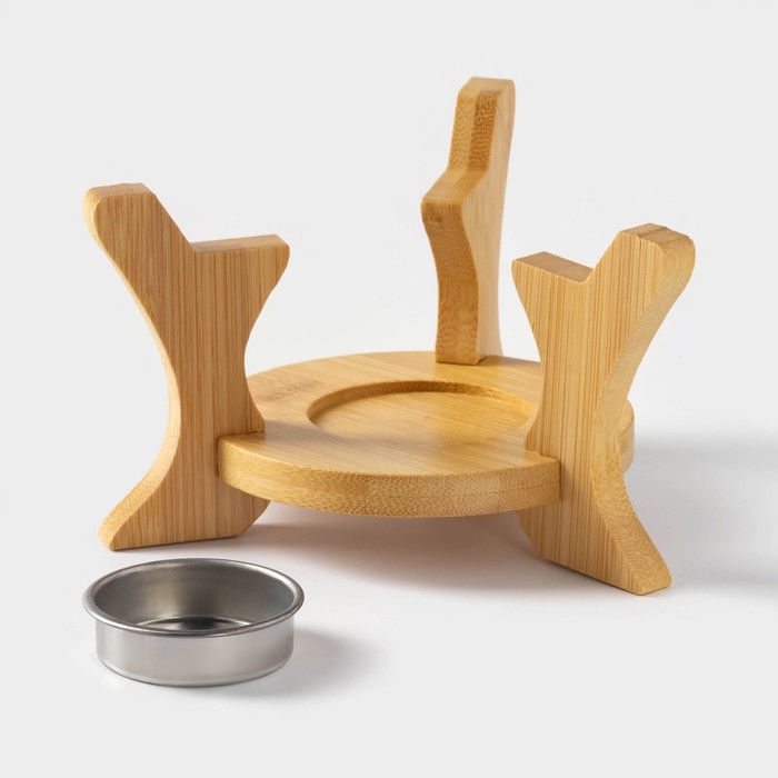 Чайник фарфоровый заварочный с подогревом на бамбуковой подставке BellaTenero «Полосы», 850 мл, цвет белый Чайник фарфоровый заварочный с подогревом на бамбуковой подставке BellaTenero «Полосы», 850 мл, цвет белый