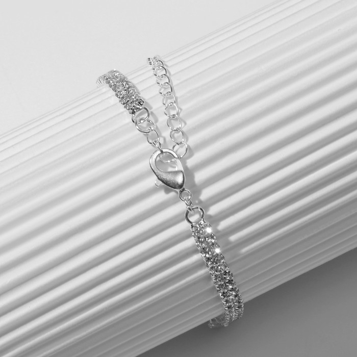 Браслет со стразами «Циркон» изыск, дорожка, цвет белый в серебре, 15см Браслет со стразами «Циркон» изыск, дорожка, цвет белый в серебре, 15см