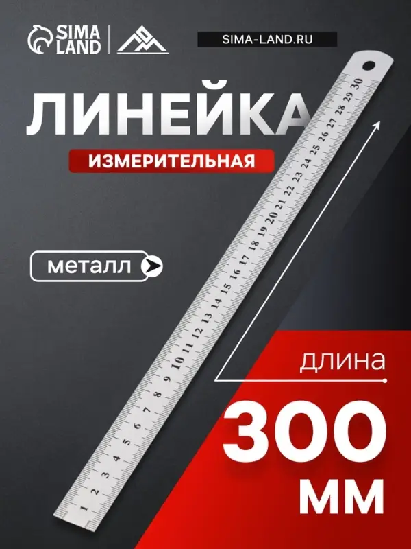 Линейка измерительная ЛОМ, металлическая, 300 мм