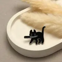 Значок «Кот» охотник, цвет чёрный в серебре