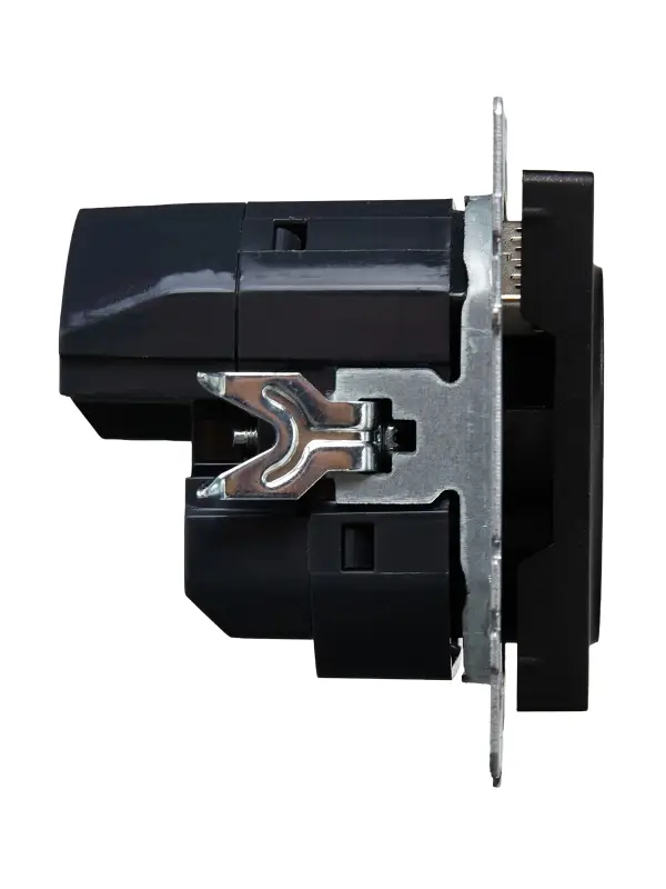 BRITE Розетка с заземлением с защитными шторками 16А с USB A+C 18Вт РЮш11-1-БрЧ черный