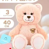 Мягкая игрушка &laquo;Медведь&raquo;, в комплекте 3 открытки, пудровый, 40 см (65 см)