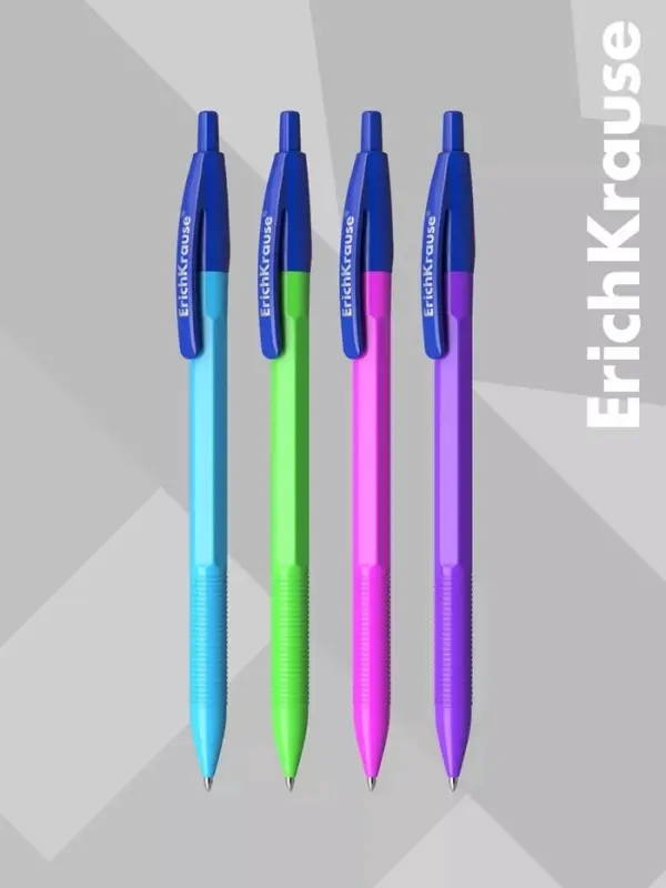 Ручка шариковая автоматическая ErichKrause R-301 Neon Matic, узел 0.7 мм, чернила синие, длина линии письма 2000 метров, МИКС