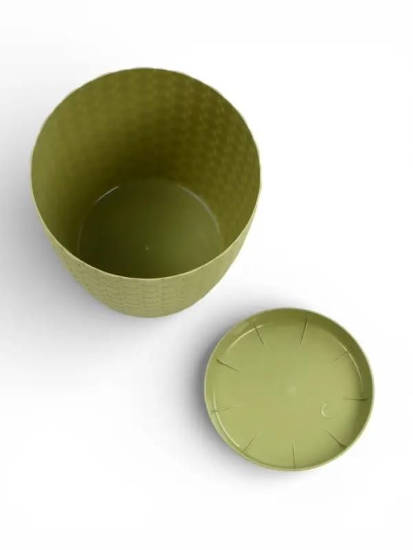 Горшок для цветов с поддоном &laquo;Ротанг&raquo;, 2 л, d=15 см, h=14 см, пластиковый, оливковый