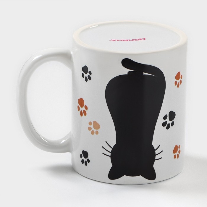 Кружка - хамелеон керамическая Доляна &laquo;Котик&raquo;, 350 мл, цвет белый