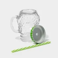 Кружка с крышкой и трубочкой &laquo;Сова&raquo;, 470 мл, 10&times;11.5&times;12.5 см, стекло, МИКС