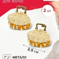 Крабики для волос QF &laquo;Либерти&raquo;, набор 2 шт., геометрия овал, 2.5 см, золотистый