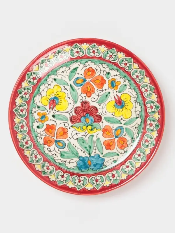 Ляган узбекский Риштанская Керамика &laquo;Турецкий узор&raquo;, d=24.5 см, красный