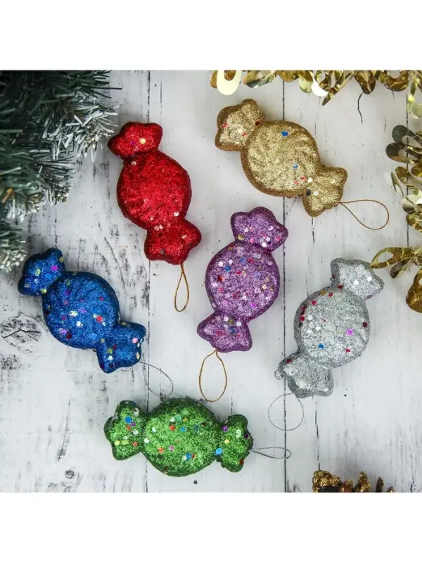 Ёлочные игрушки 6 шт. &laquo;Конфеты с блёстками&raquo; 3.5&times;7.5 см, МИКС
