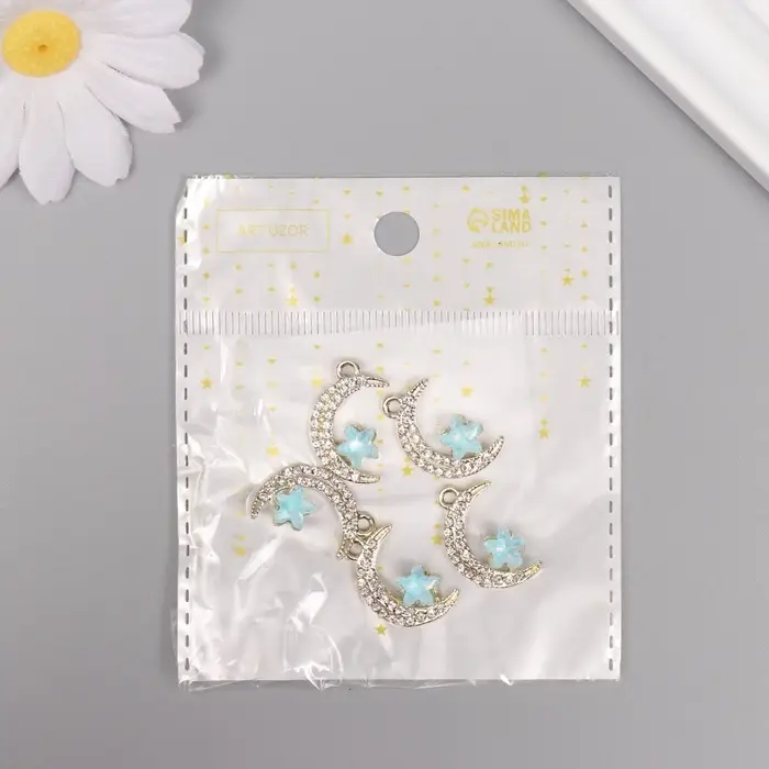 Декор для творчества металл, стразы Декор для творчества металл, стразы "Месяц с звездой" золото 2,3х1,4х0,5 см