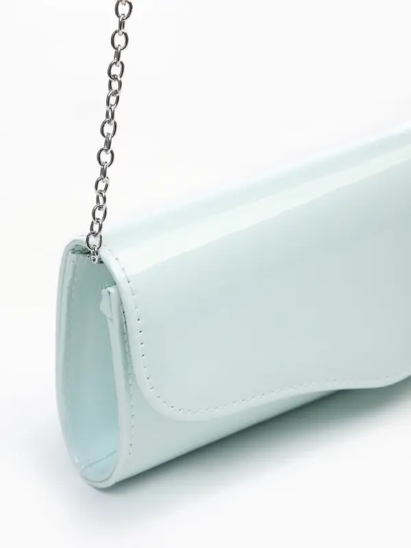 Сумка-клатч женская вечерняя на магните, на длинной цепочке, лаковая, бирюзовая