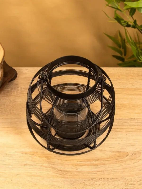 Подсвечник фонарь со стеклянной колбой, 19×19×18 см, d=9 см, металл, чёрный