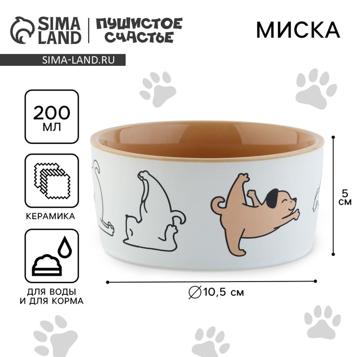 Миска керамическая «Фитнес песики», 200 мл, для собак Миска керамическая «Фитнес песики», 200 мл, для собак