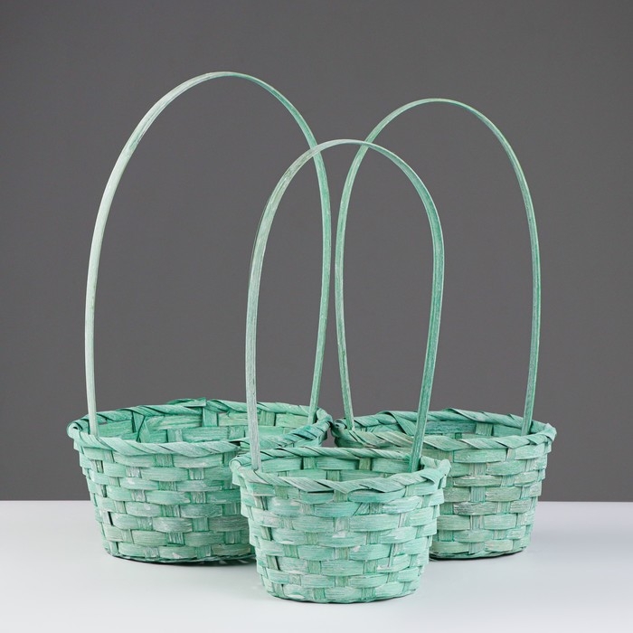Набор корзин плетеных, 16x10/32, 18x10/34, 21x10/36, см, бирюзовый, бамбук Набор корзин плетеных, 16x10/32, 18x10/34, 21x10/36, см, бирюзовый, бамбук