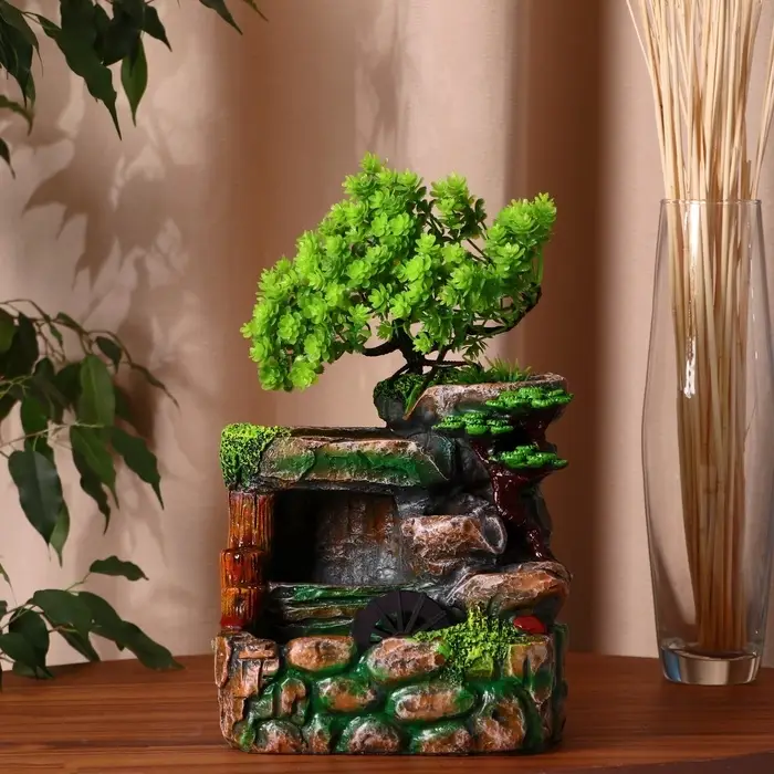 Фонтан настольный «Мельница на камнях под деревом», 12×18×29 см, с подсветкой, без шарика