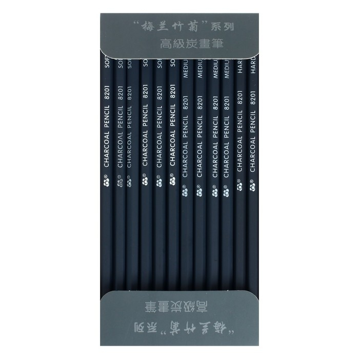 Карандаши угольные черные 12 штук в наборе (6 шт-мягкий,4 шт-средний,2 шт-твердый) Карандаши угольные черные 12 штук в наборе (6 шт-мягкий,4 шт-средний,2 шт-твердый)